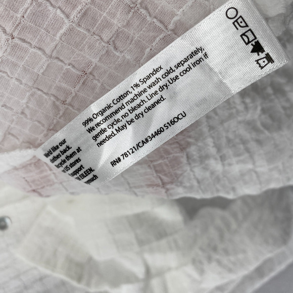 EILEEN FISHER Top 1X Organic Cotton Box Voile Boxy Button Up Short Sleeve White - Picture 7 of 13